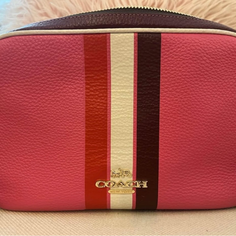 Coach Pink and Burgundy Striped Bag